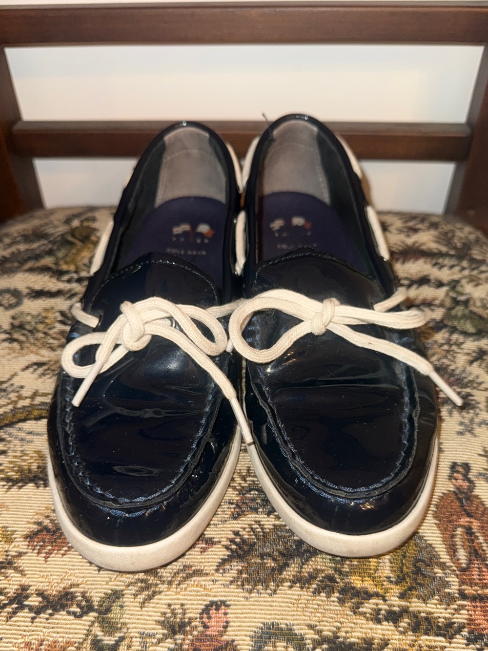 Cole Haan Nantucket Camp Moccasins Navy Patent Leather Boat Shoes Women’s 7.5B - Picture 7 of 12